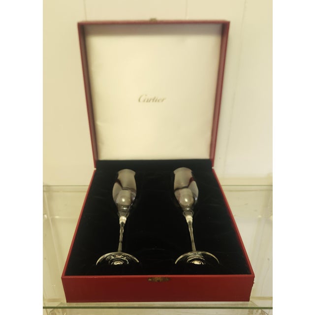 Cartier Champagne Flute Pair in Presentation Box For Sale In Orlando - Image 6 of 9