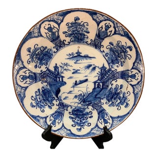 18th Century Hand Painted Dutch Delft Chinoiserie Pattern Platter For Sale