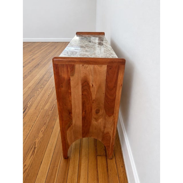 Cathedral Sideboard - Constructed in Acacia Wood With a Marble Top. This Piece Will Blend Well Into Either Contemporary or Traditional Spaces. For Sale - Image 4 of 6