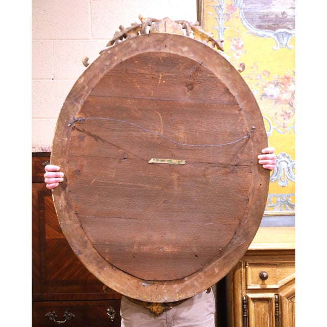 Wood 19th Century French Louis XV Giltwood Oval Wall Mirror With Beveled Glass For Sale - Image 7 of 7