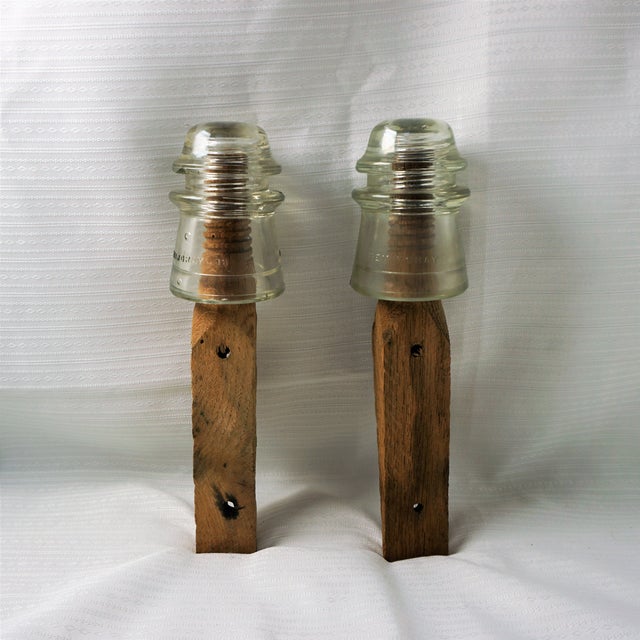 Vintage Clear Glass Insulators With Wood Wall Mounts A Pair Chairish