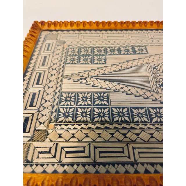 Elevate your cocktail cart or coffee table display with this stunning mid-century Greek folk art serving tray. Crafted...