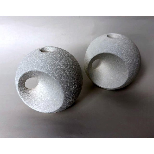 Bertoncello Pair of Mid 20th Century White Glazed Ceramic Candlesticks Design by Roberto Rigon For Sale - Image 4 of 18