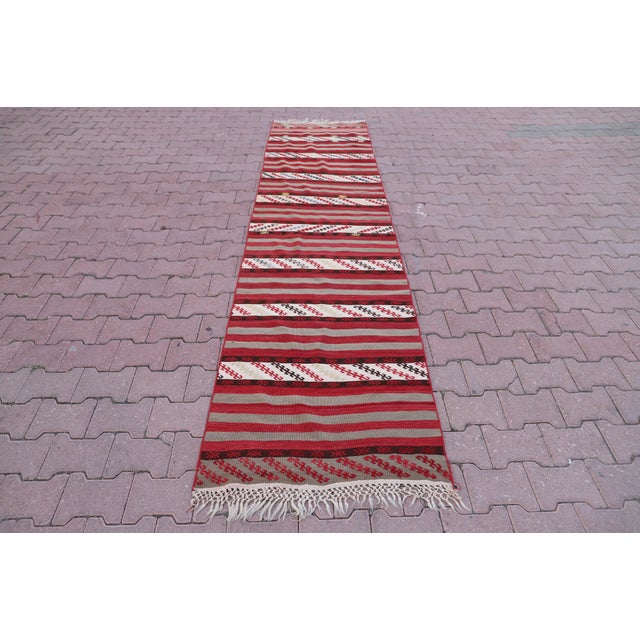 1970s Traditional Stripe Design Handmade Turkish Kilim Runner Rug For Sale - Image 9 of 9