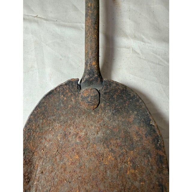 Metal Antique 18th Century Wrought Iron Turned Brass English Fireplace Shovel Tool 15 For Sale - Image 7 of 11
