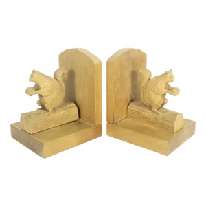Vintage Handmade Canadian Folk Art Carved Wood Squirrel Bookends- a Pair