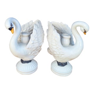 Vintage Swan Shaped Taper White Candle Holders For Sale