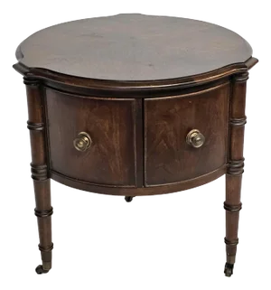 Mid-Century Regency Style Walnut Rolling Trifid Storage Drum Side Table