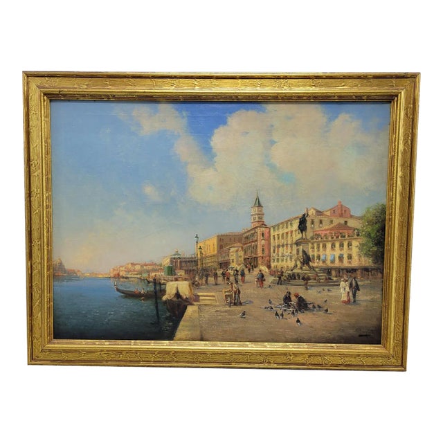 Framed Italian Street Canal Scene Oil Painting by Nicholas Briganti For Sale