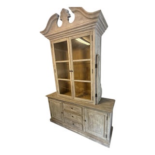 Sarreid Ltd. Vissy Cabinet & Bookshelf – Distressed Oak Designer Display Hutch For Sale