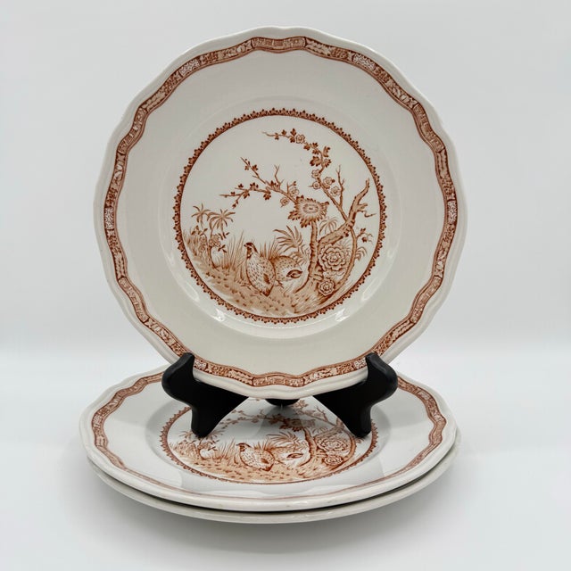 Vintage 1970s Mason’s Ironstone “Quail” Brown Transferware Salad Plates - Set of 3 For Sale In Richmond - Image 6 of 6