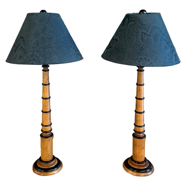 Pair of Frederick Cooper Faux Bamboo Wood Table Lamps For Sale