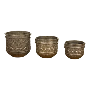 Vintage Indian Nested Silver over Brass Vessels with Repoussé Floral Décor - Set of 3