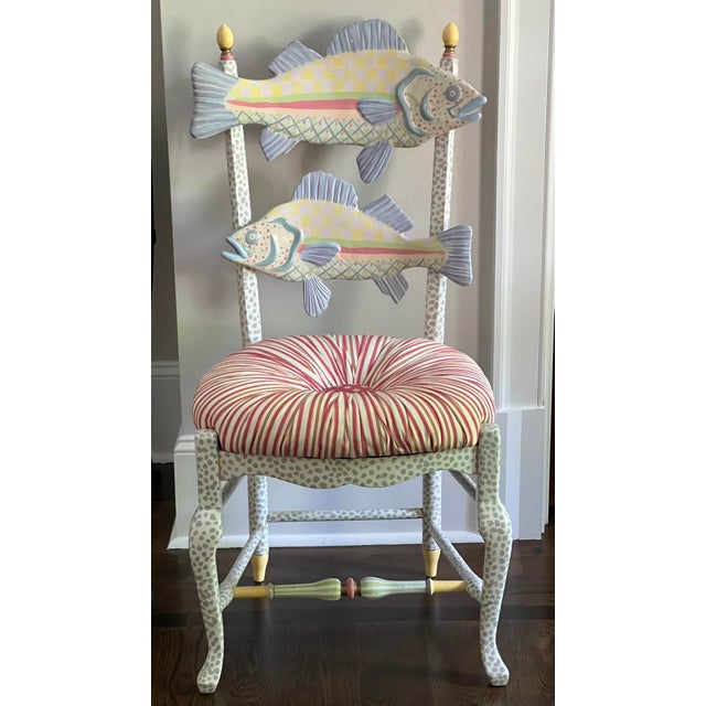 Mackenzie Childs Freckle Fish Chair Hand Painted and Tufted Seat