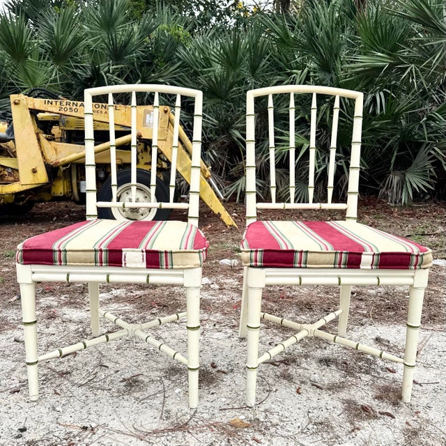 Vintage Coastal Faux Bamboo Dining Chairs - Set of 4 For Sale In West Palm - Image 6 of 12