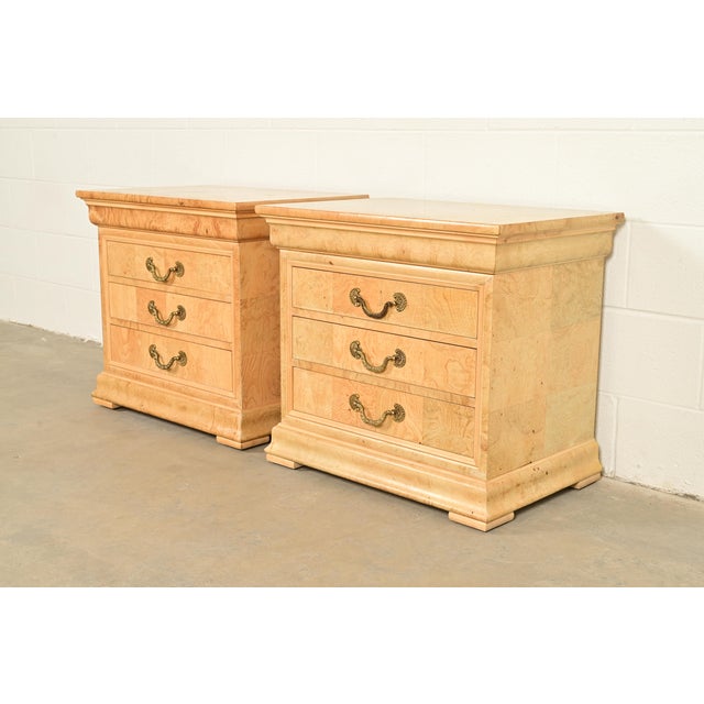 Henredon French Regency Charles X Burl Wood Bedside Chests, Pair For Sale - Image 12 of 12