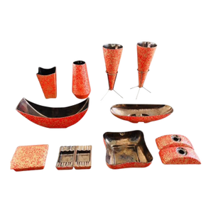 MCM Shawnee Kenwood Kashani Pottery, 14-Pcs, Red-Gold, Labels, Collectible