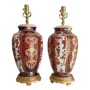 Pair of Japanese Asian Imari Porcelain Table Lamps
