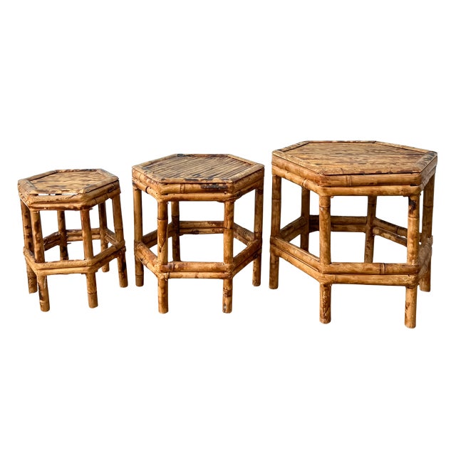 Tan Vintage Graduated Bamboo Plant Stands, Set of 3 – Hollywood Regency / Coastal / Organic Modern For Sale - Image 8 of 10