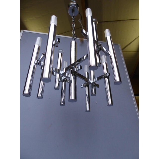 1970s Mid-Century Chrome Tubes Chandelier Ceiling Lamp by Gaetano Sciolari For Sale - Image 5 of 12