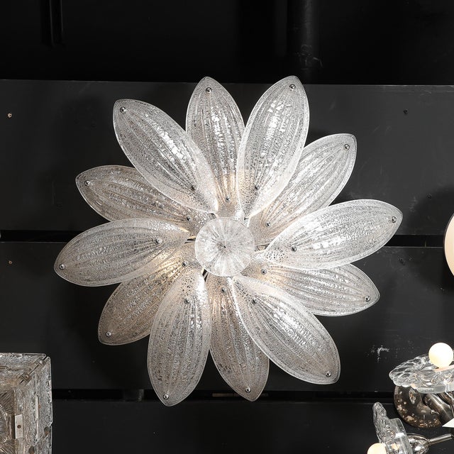 White Modernist Hand-Blown Murano Glass Reeded Leaf Form Chandelier W/ 24k White Gold For Sale - Image 8 of 18