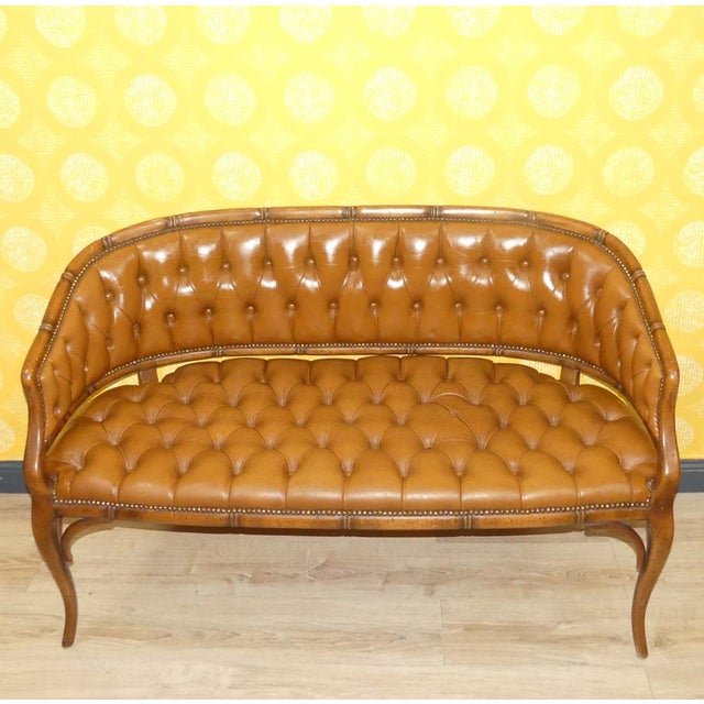 1960s Vintage Chesterfield Style Leather Caramel Two-Seater Sofa, 1960s For Sale - Image 5 of 11
