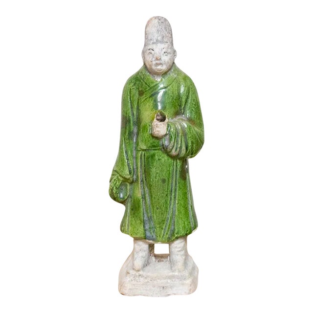 Vintage Terracotta Green Glazed Attendant For Sale