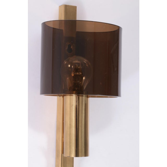 1960s Danish Gilt Brass & Smoked Acrylic Glass Sconce from Hassel & Teudt, 1960s For Sale - Image 5 of 14