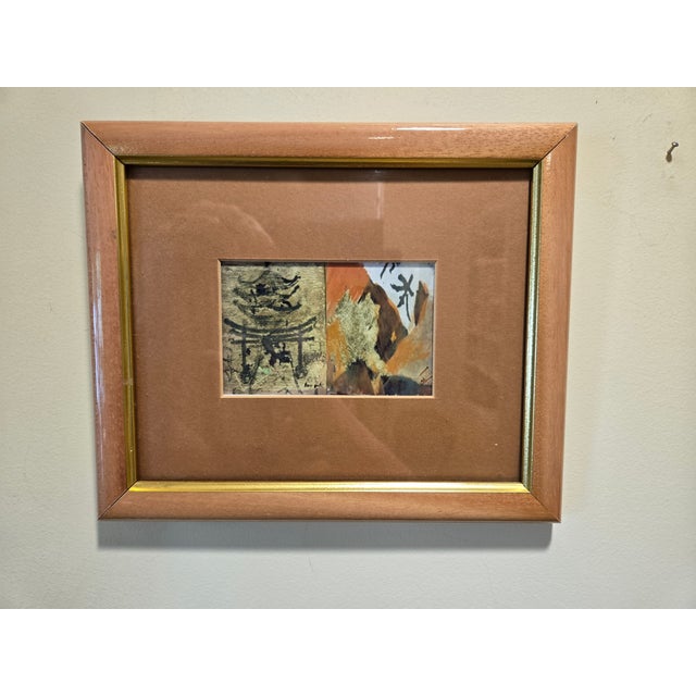 Framed miniature painting by Jan Butterfield. Oil on paper. Painting is two sections on one piece; the left side is of a...