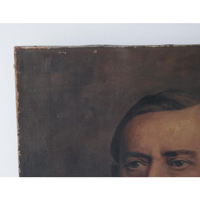 English Late 19th Century Gentleman With Serious Side Whiskers Portrait Painting For Sale - Image 3 of 8