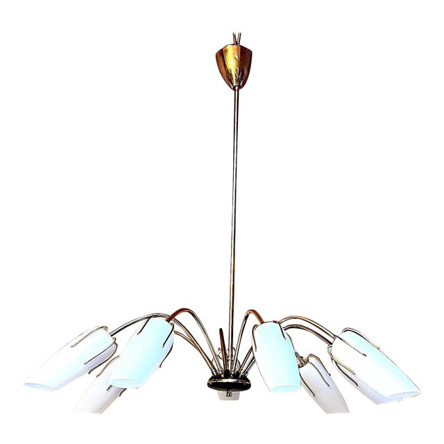 Mid-Century Spider Black & Brass Chandelier, Eight Lights, Italy For Sale