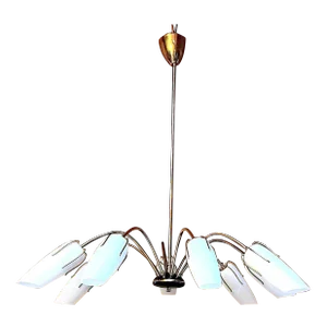 Mid-Century Spider Black & Brass Chandelier, Eight Lights, Italy