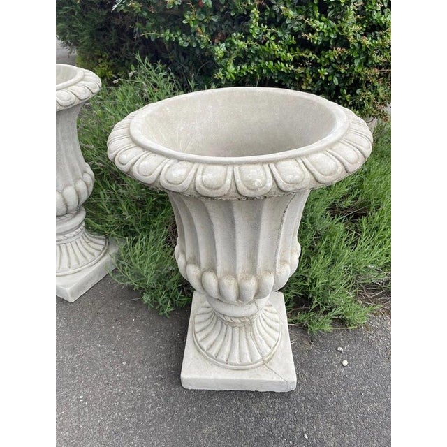 British Cast Stone Fluted Garden Urns, Set of 2 For Sale - Image 9 of 12