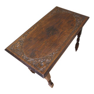 Elm Side Table with Celtic Carvings For Sale