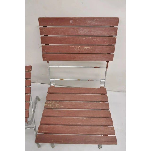 Late 20th Century French Country Style Wood Slat Iron Frame Folding Garden Chairs - Set of 4 For Sale - Image 11 of 12