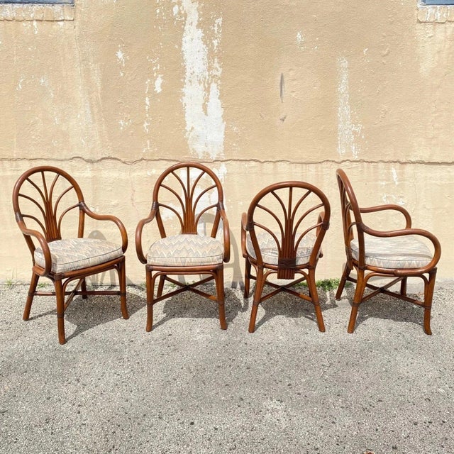Vintage Hollywood Regency Bentwood Rattan Fan Back Dining Chairs - Set of 4 For Sale - Image 12 of 12