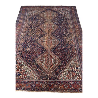 1920s Southwest Persian Khamseh Deep Blues, Amber, Peacock Green Rug 7.8 x 9 For Sale