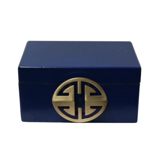 2020s Oriental Round Hardware Royal Blue Rectangular Container Box Large For Sale - Image 5 of 6
