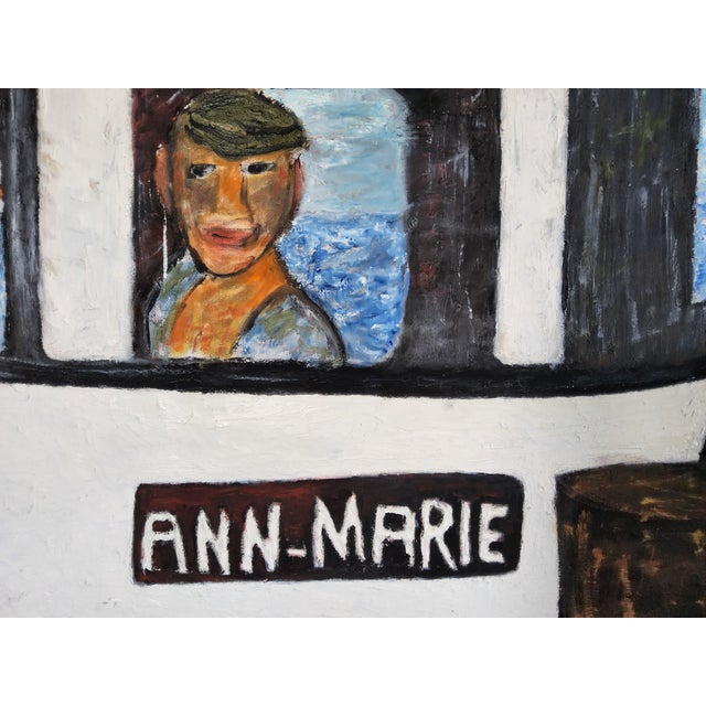 Mid Century Swedish Modernist Naivist Maritime Oil Painting of a Fisherman For Sale In Orlando - Image 6 of 17