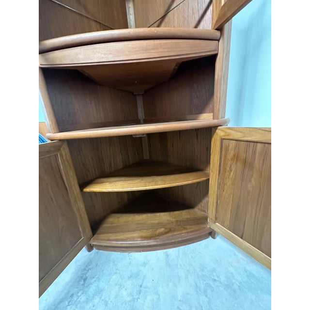 Brown 1970s Solid Teak Danish Modern Corner Cabinet With Hidden Compartment For Sale - Image 8 of 11