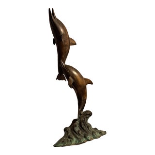 1990s Bronze Tall Dolphins Statue For Sale
