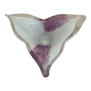 Murano Art Glass Purple White Lily Shaped Decorative Bowl For Sale