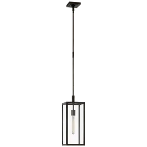 Chapman & Myers for Visual Comfort Signature Fresno Small Hanging Lantern in Aged Iron with Clear Glass