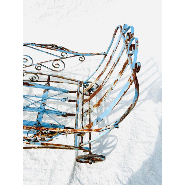 French Country 30's Wrought Iron Art Nouveau Style Chaise Fully Extended For Sale - Image 3 of 9
