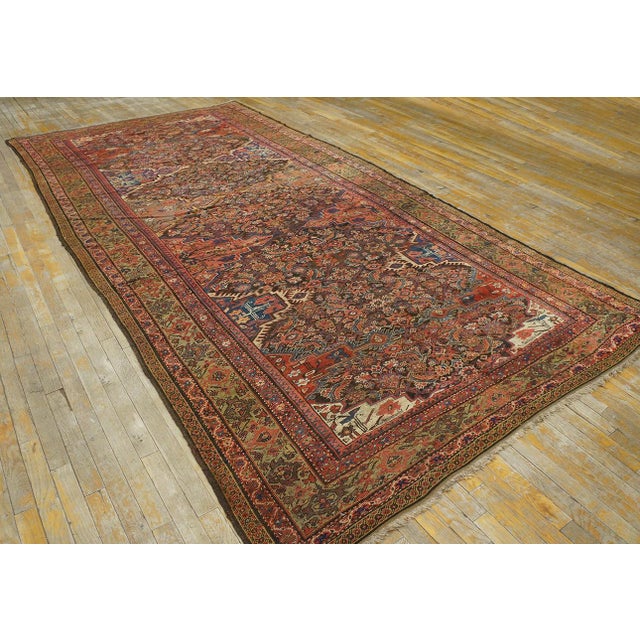 1900s Brown Medallion Antique W. Persian Kurdish Gallery Rug 6'4" X 12'3" Handknotted Wool Carpet For Sale - Image 4 of 14