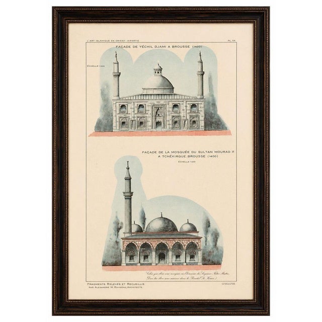 Title: original 1924 ottoman mosque facades print, yeşil djami & sultan murad mosque, bursa : an original architectural...