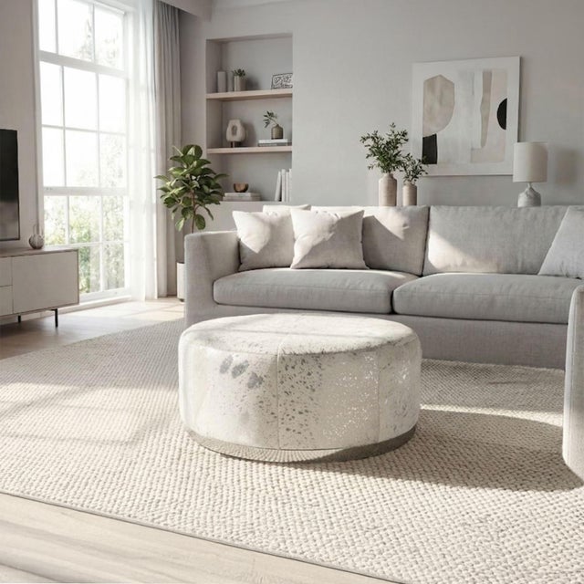 Pasargad Home Safari Cowhide Ottoman With Steel Base For Sale In New York - Image 6 of 6