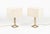 Midcentury amazing pair of table lamps in brass faux bamboo and fabric lampshade in the style of Maison Baguès. Made in...
