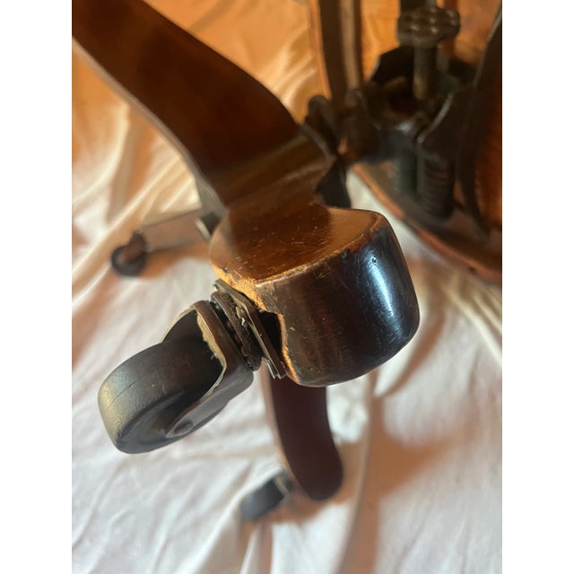 Brown Early 20th Century Antique Swivel and Rock Upholstered Bankers Chair For Sale - Image 8 of 9