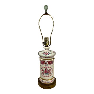 Vintage Hand-Painted Porcelain Table Lamp Floral Decoration Gilt Accents For Sale